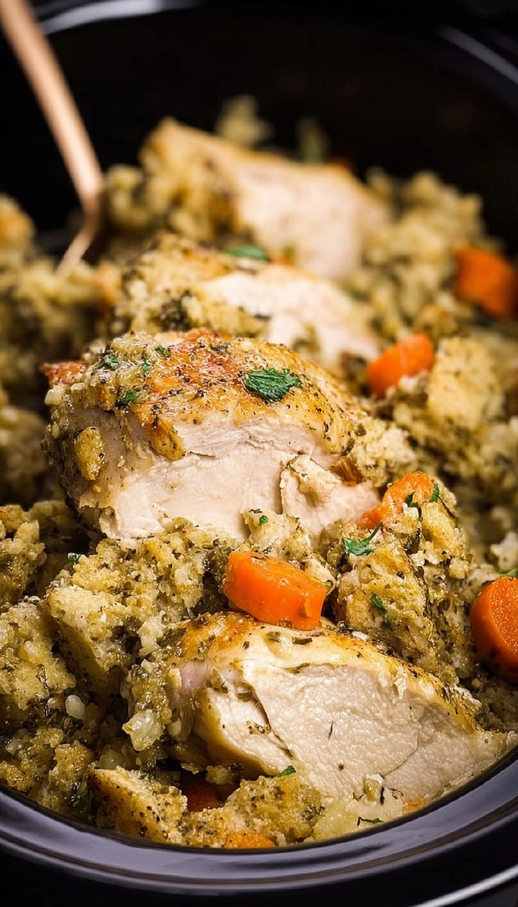 Easy Slow Cooker Chicken and Stuffing