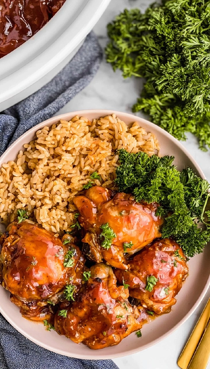 Juicy Slow Cooker BBQ Chicken Thighs