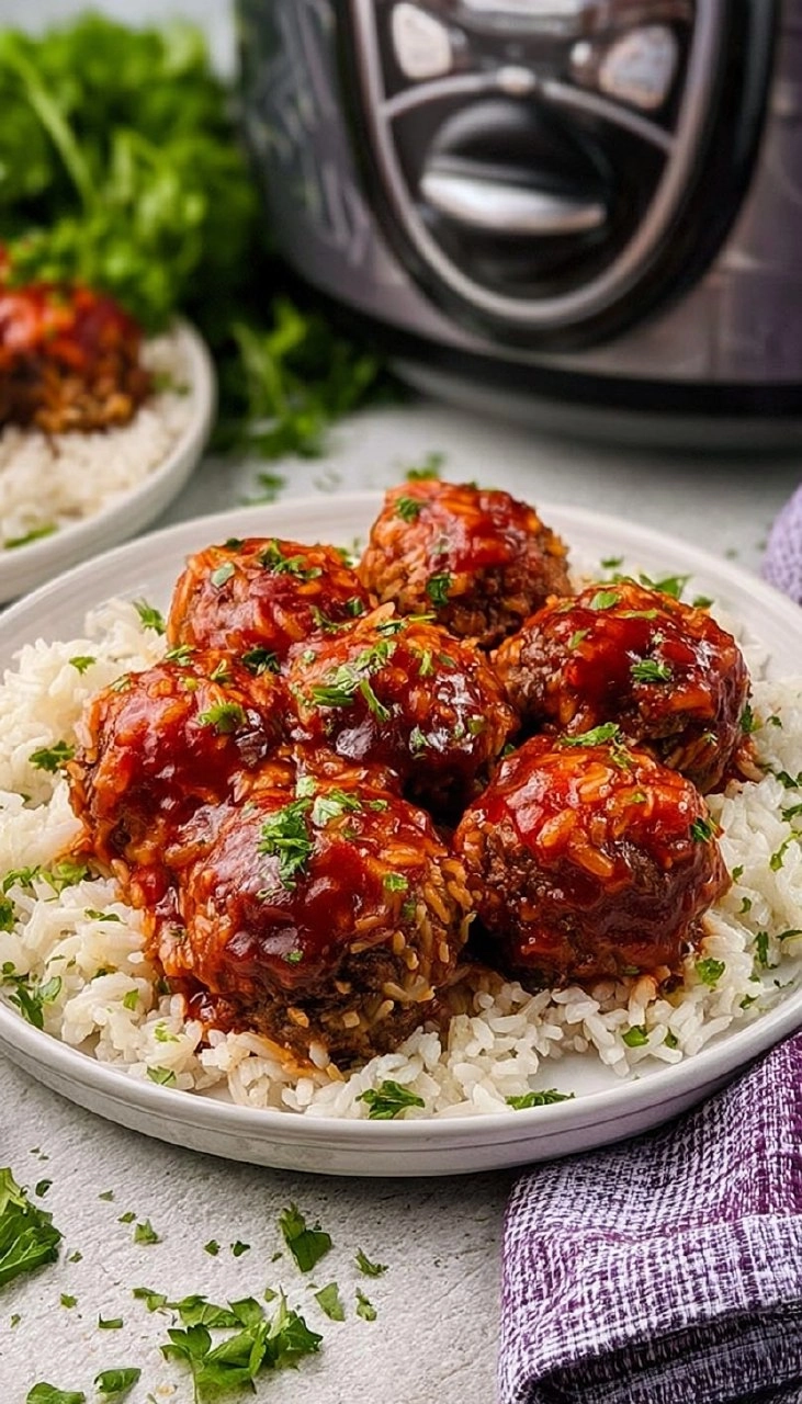 Slow Cooker Porcupine Meatballs