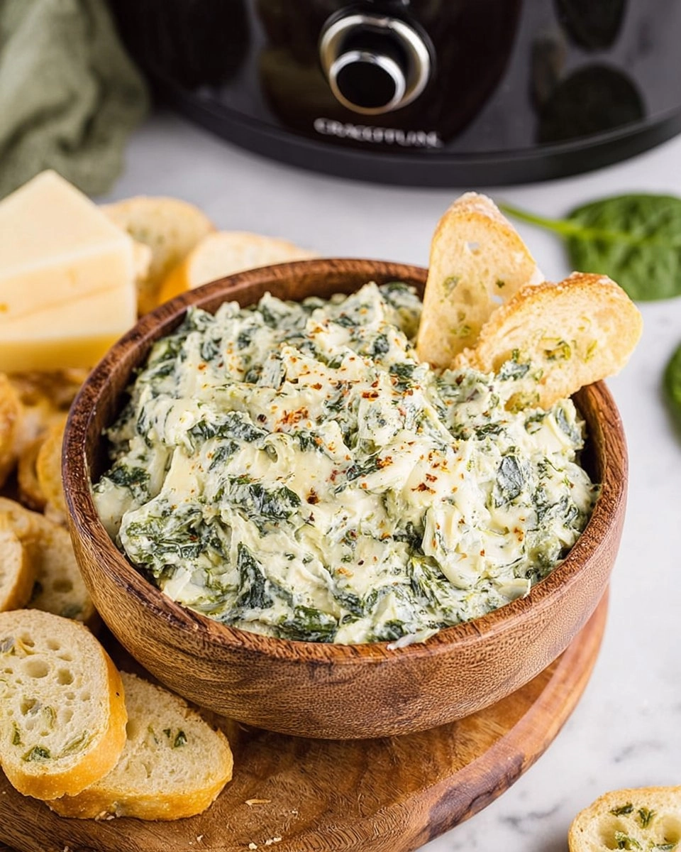 Cheesy Slow Cooker Spinach Artichoke Dip