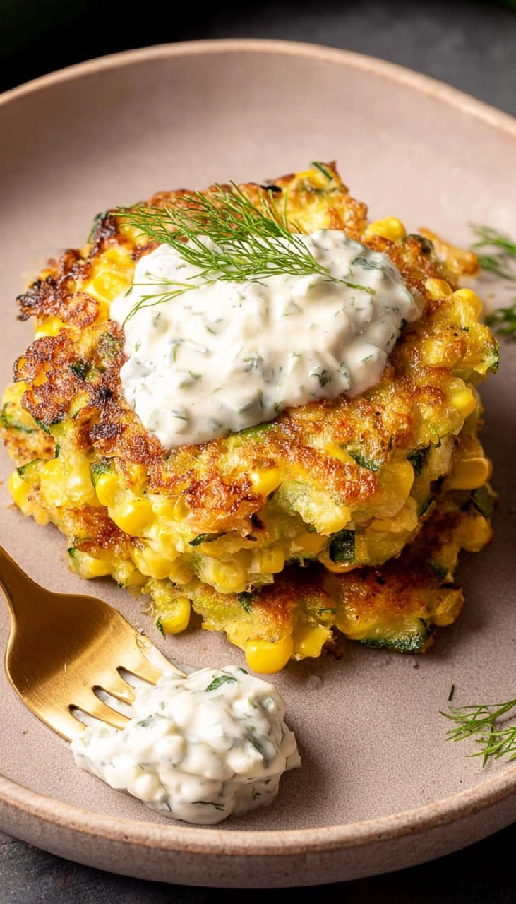 Corn and Zucchini Fritters with Herb Yogurt Sauce