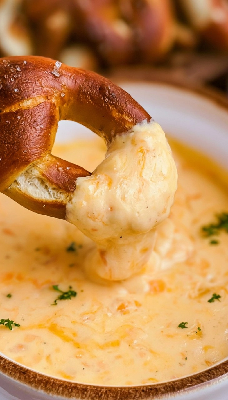 Easy Pretzel Cheese Dip in the Slow Cooker