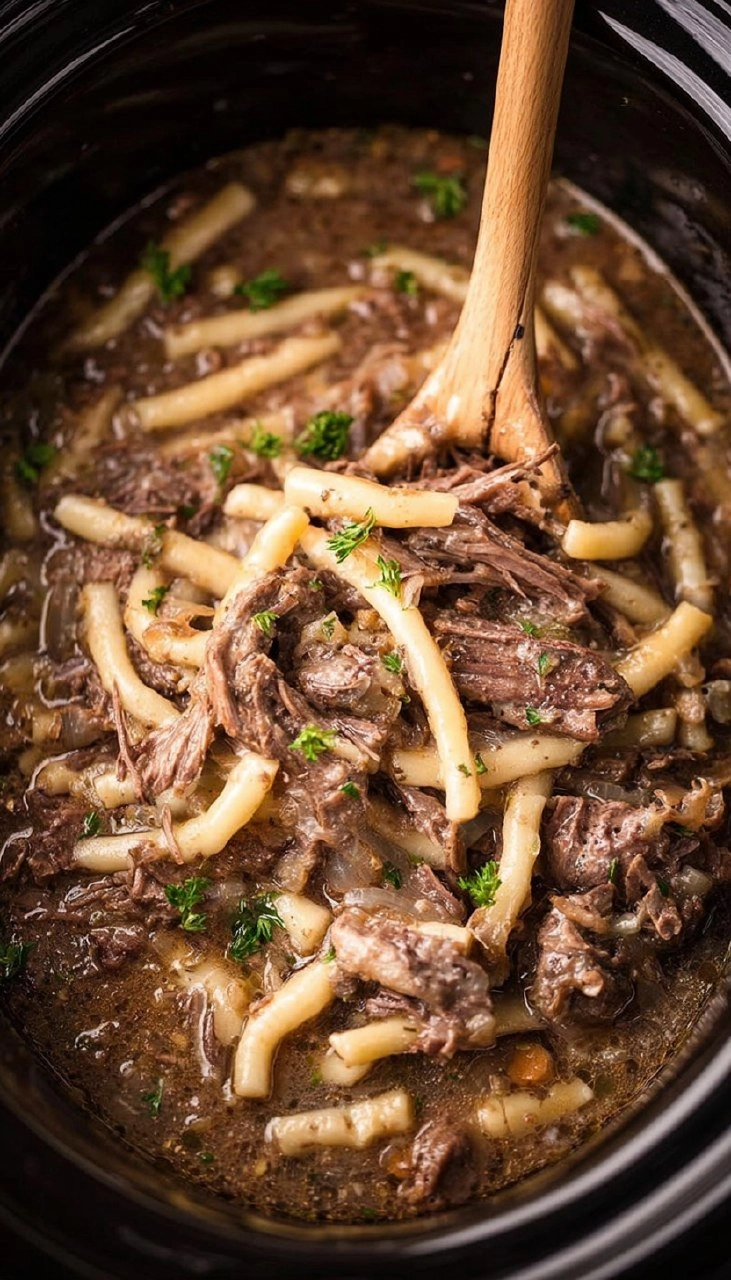 Old Fashioned Slow Cooker Beef and Noodles