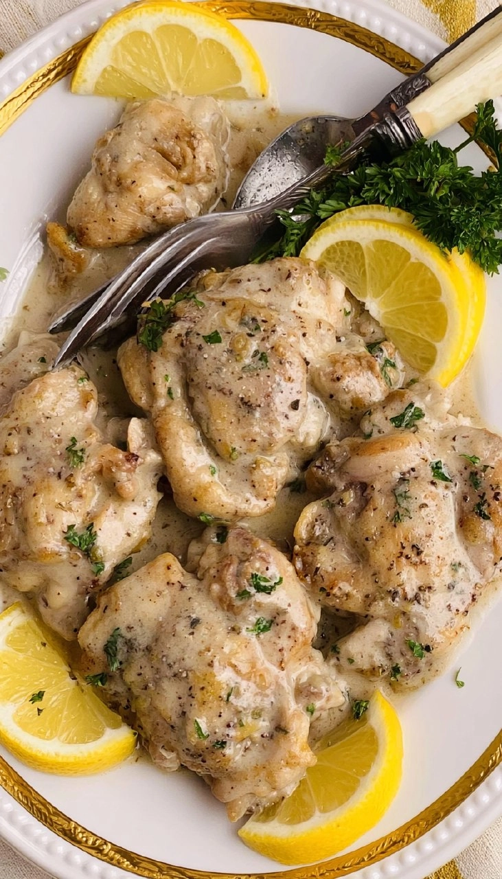 Slow Cooker Chicken Thighs With A Creamy Lemon Sauce