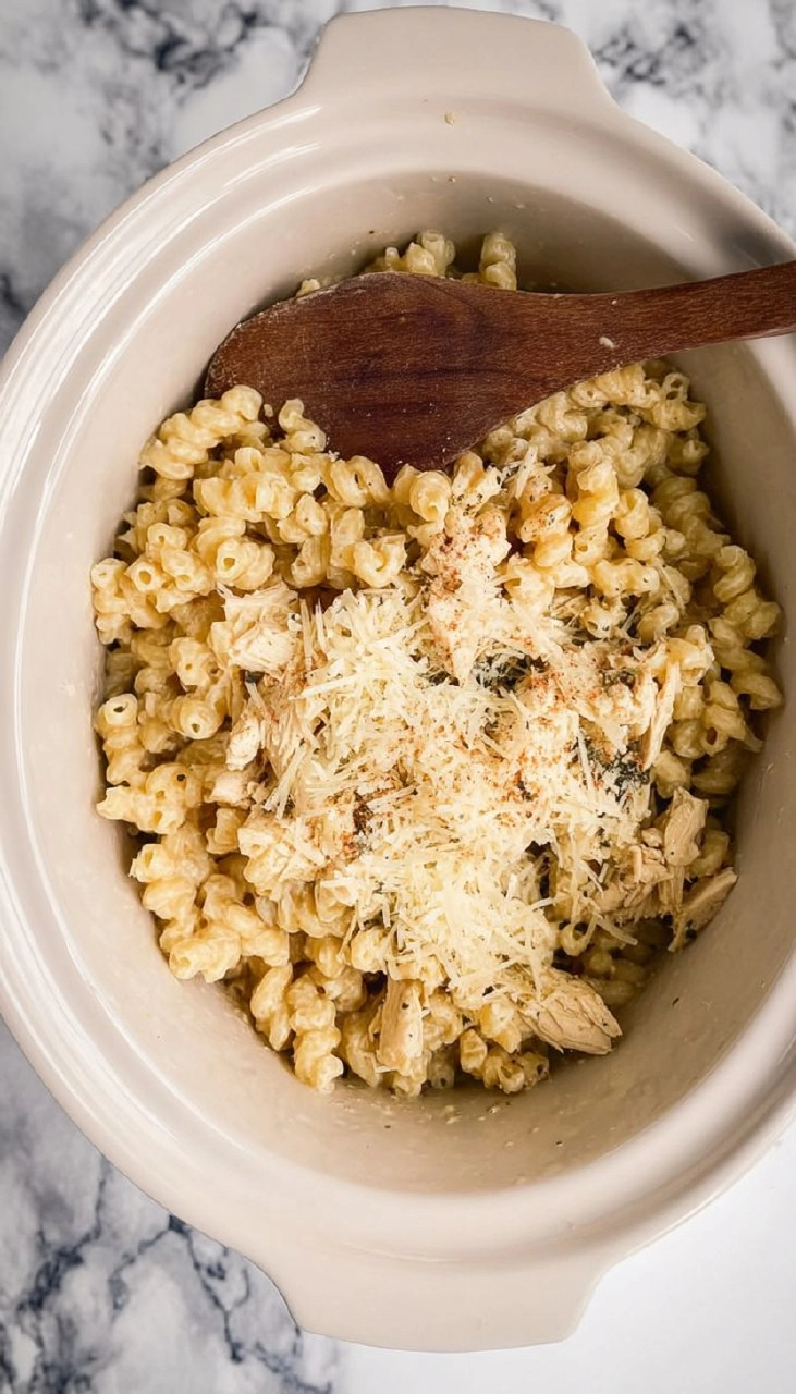 Slow Cooker Garlic Parmesan Chicken Pasta