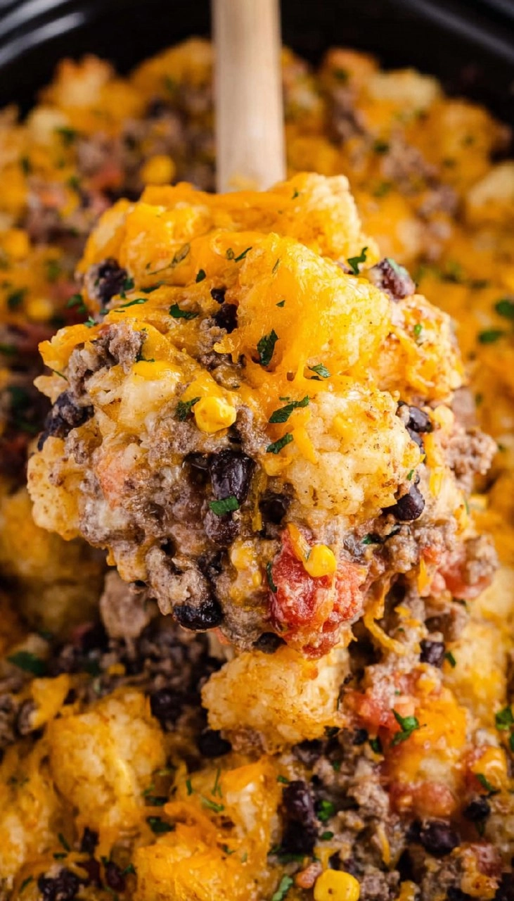 Taco Tater Tot Casserole (In The Slow Cooker)