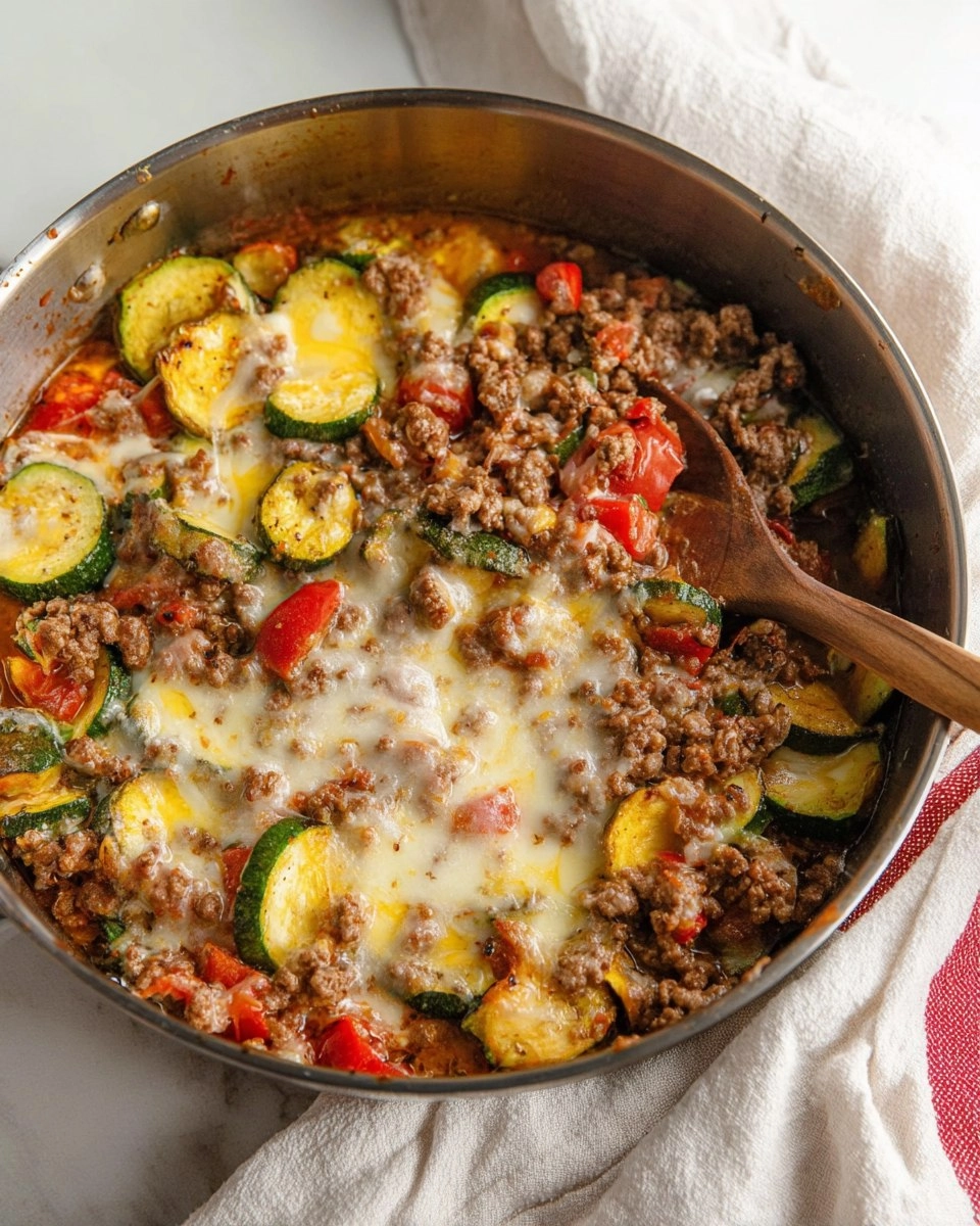 Cheesy Ground Beef Zucchini Skillet