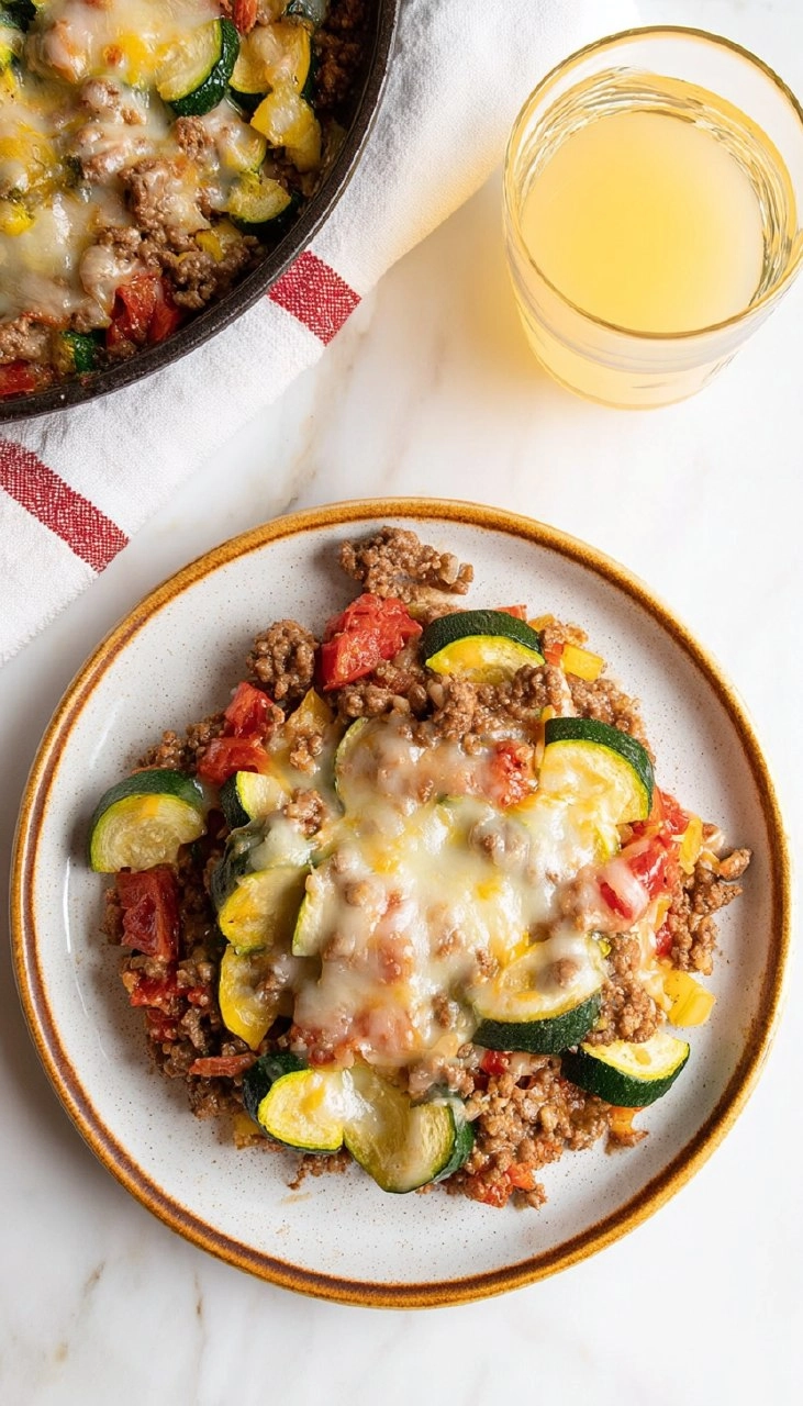 Cheesy Ground Beef Zucchini Skillet
