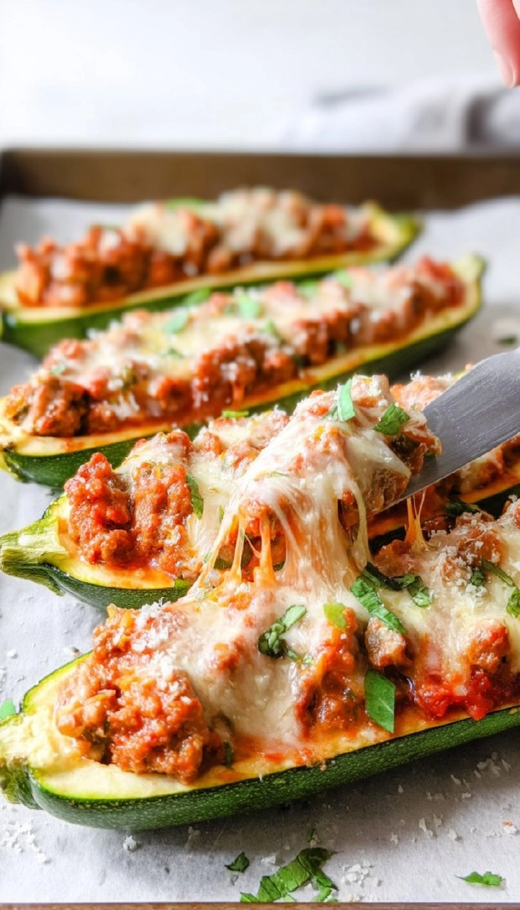 Sausage Stuffed Zucchini Boats