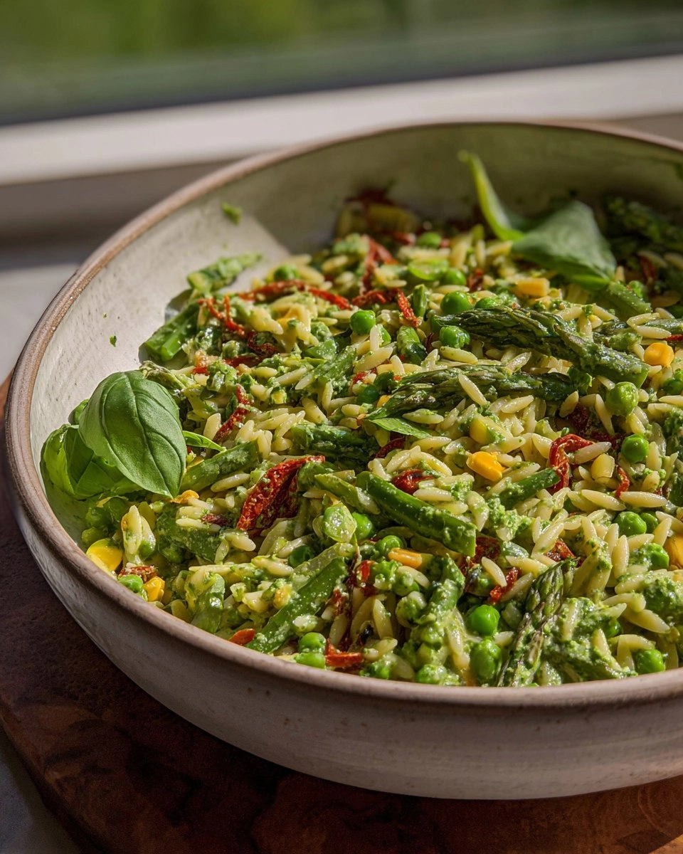 Spring Orzo Pasta Salad with Creamy Basil Vinaigrette