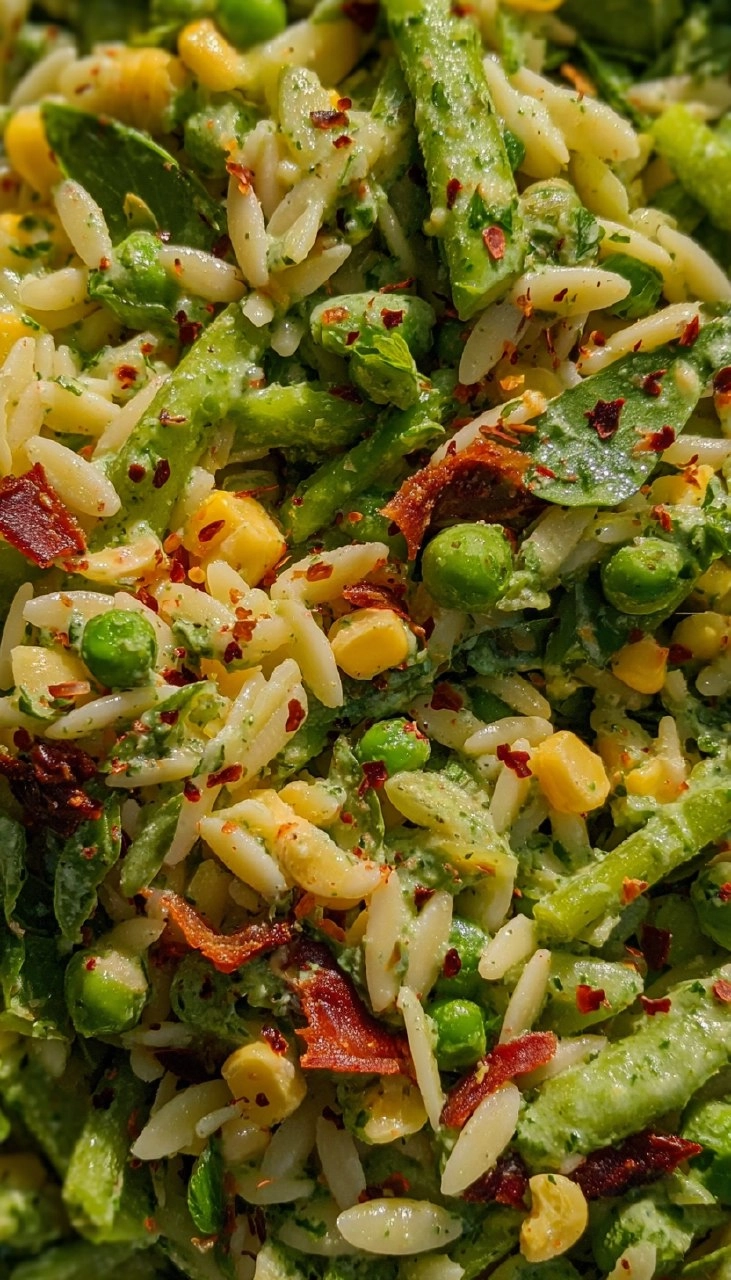 Spring Orzo Pasta Salad with Creamy Basil Vinaigrette
