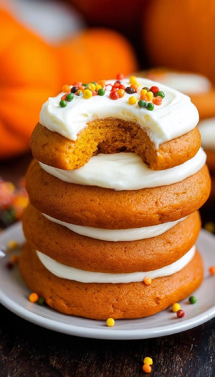 Pumpkin Cookies with Cream Cheese Frosting